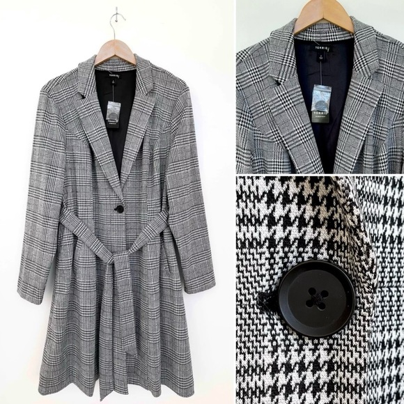 NWT Torrid Longline Power plaid houndstooth belted coat / blazer 2X 18-20 - Picture 5 of 10